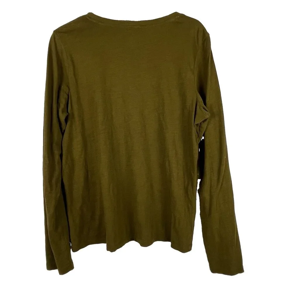 Sonoma Everyday Tee Women’s L Olive Green 100% Cotton Long Sleeve Knit Top